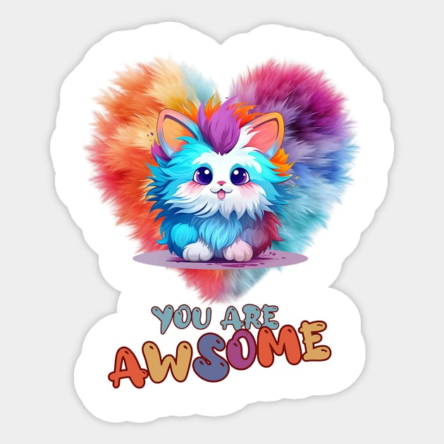 Fluffy: "You are awsome" collorful, cute, furry animals Sticker by HSH-Designing